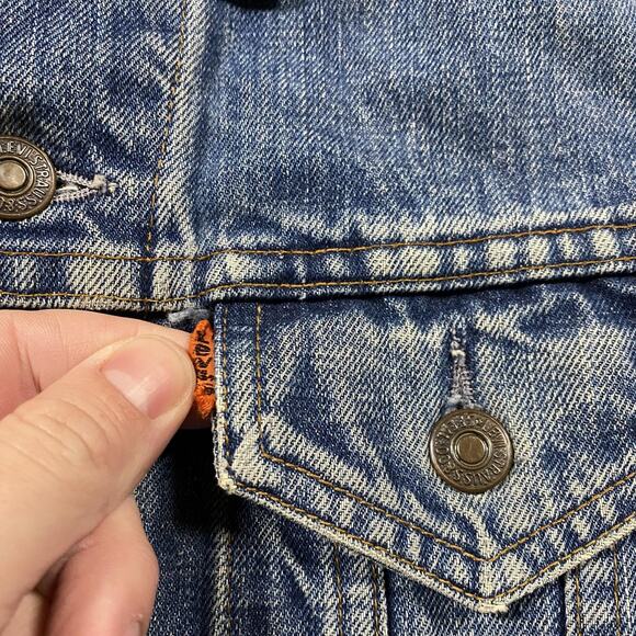 Vintage Levis Jacket Mens S Blue Denim Trucker Orange Tab 70s 80s Whiskers Retro - Picture 2 of 8
